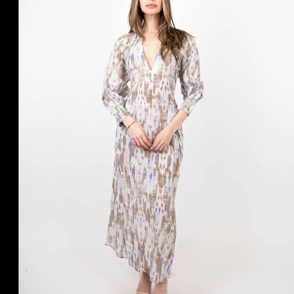 Elegant Blue and Brown Maxi Dress